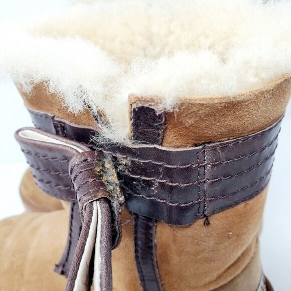 UGG Josette Boots Womens 5 Chestnut Brown Suede Shearling Bow Trim - Picture 10 of 14